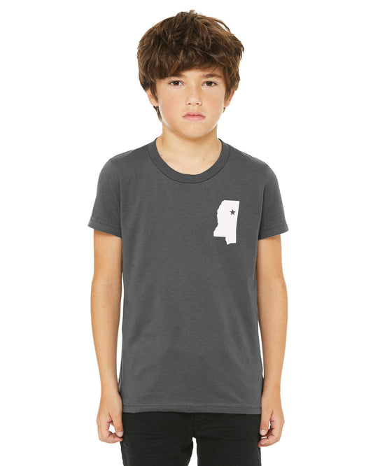 Starkville -Bella Canvas Short Sleeve Youth Tee with State of MS Logo on left chest