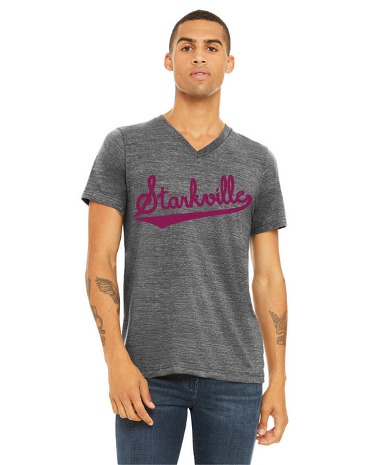 Starkville -3005 Bella Canvas Womens or Mens CVC Jersey V-Neck T-Shirt w/ Starkville Logo