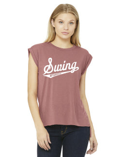 23SSL-8804 Bella Canvas Ladies' Flowy Muscle T-Shirt with Rolled Cuff w/ Swing Team Logo