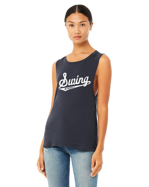 23SSL-B8803 Bella Canvas Ladies' Flowy Scoop Muscle Tank White Swing Team Logo