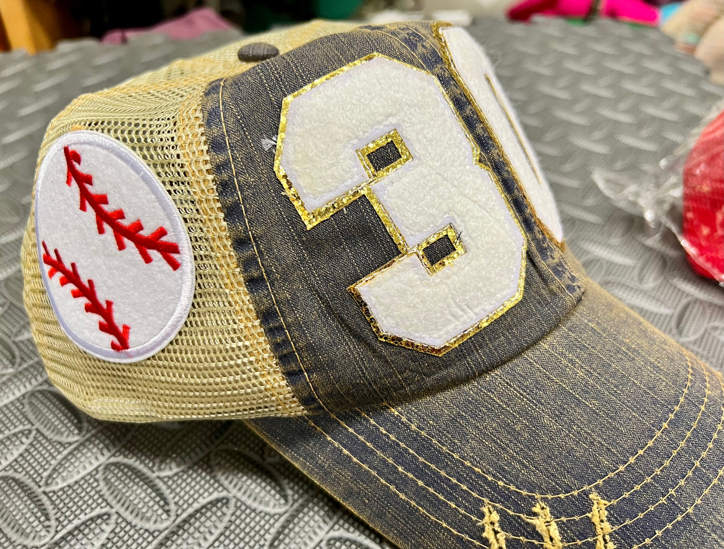 22NBB-Mom's Favorite Player # Distressed Trucker Cap